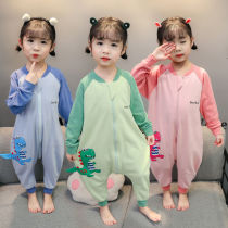 Children conjoined pyjamas spring and autumn thin cotton long sleeve male and female baby sleeping bag baby anti-kick by cartoon home