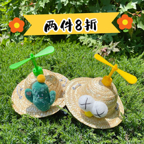 Pet dog hat cat headdress cute headgear dog straw hat bamboo dragonfly cat birthday small dog Corgi helmet