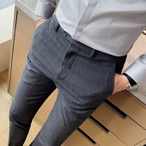 Striped trousers mens business dress British casual trousers Korean slim trend mens suit pants autumn and winter New