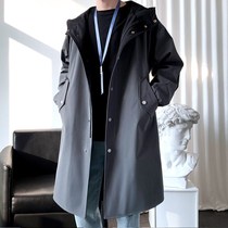 British trench coat male Spring and Autumn long hooded coat Korean version trend loose long large size cloak autumn