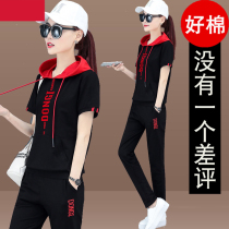 Pure Cotton Casual Sports Suit Women Loose 2022 Summer Dress New Tide Running Han Edition Big Code Summer Two Sets
