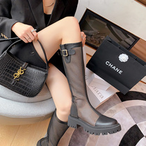 Genuine leather Long boot children Summer new breathable hollowed-out mesh yarns High cylinder boots thin thick bottom coarse heel cool boots Cavaliers boots