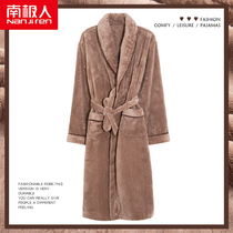 Antarctic mens nightgown Winter coral fleece thickened plus fleece warm long flannel bathrobe pajamas one-piece