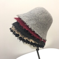 Wool beggar hat Autumn and winter new broken edge tassel bell-shaped basin hat Korean version of the personality fashion burr fisherman hat tide
