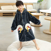 Childrens robe boys winter coral velvet thickened cartoon childrens swimming flannel warm pajamas bathrobe