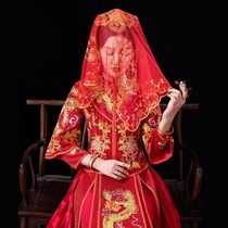 Red hijab bride summer wedding Chinese style Xiuhe 2021 new vintage red veil wedding turban lace