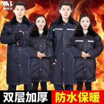 Work clothes cotton-padded jacket custom mens and womens military coats in winter thickened long plus velvet extended cold storage elderly security clothing