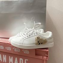 ins super fire 2021 new super temperament super cute bear embroidered white shoes 