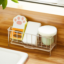 Dishwashing sponge drain rack sink storage rack small countertop stainless steel solid color non-punching kitchen storage rack narrow