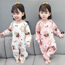Childrens one-piece pajamas spring and autumn cotton girls climbing and crawling clothes anti-kick homewear air conditioning clothes baby girl warm sleeping bag