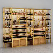Custom winery red wine shelf against the wall floor standing iron wine rack display cabinet glowing wine cabinet commercial wine rack