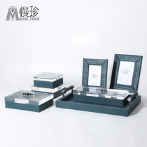 European creative advanced sense home living room desktop leather jewelry storage box with cover soft designer ornaments