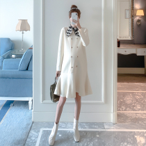 Pregnant women double-breasted knitted dress 2021 fashion autumn and winter new can be worn out medium and long bottoming dress