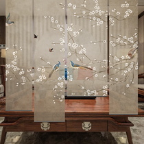 Chinese Flower bird roller shutter curtains Shading Hand Office Home Decoration Translucent Remote Control Cloth Art Custom Partition Curtain