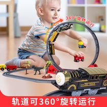 Electric car High-speed rail small train track runway Dinosaur toy childrens racing puzzle boy 3 multi-function car 5