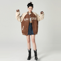 棒球服外套女春秋欧美高街hiphop宽松秋冬夹棉加厚情侣夹克麂皮绒