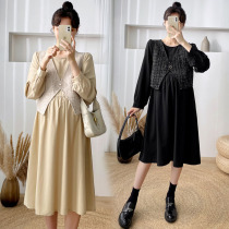 Net red pregnant women Spring Autumn set fashion new 2021 loose vest dress two-piece autumn winter base shirt