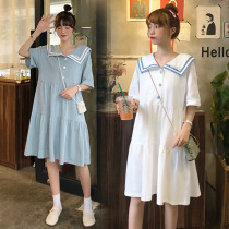 Pregnant women summer suit fashion 2021 new small fresh net red army collar summer maternity dress