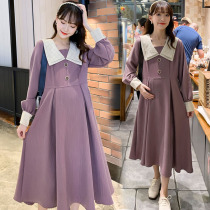 Pregnant women Spring and Autumn suit Fashion Net Red large size slim temperament jumpsuit autumn and winter bottom knee long skirt