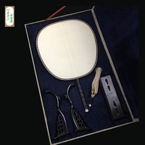 Boutique palace fan jade bamboo handle single and double-sided blank silk silk surface ebony large edging table screen group fan gift box set fan