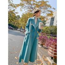 Medium and long woolen coat women 2021 autumn and winter new Korean version of popular waist temperament thin woolen coat tide