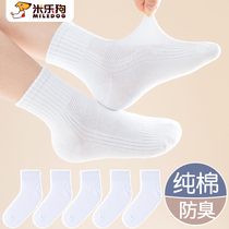 Childrens socks autumn white socks boys and girls white sports socks autumn thin tube students pure cotton spring and autumn