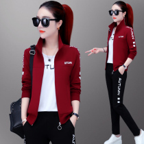 Sports suit womens 2021 new spring and autumn fashion casual loose large size 361 sportswear three-piece running suit
