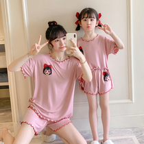 Girls Pajamas Summer Modal short-sleeved little girl Princess thin cotton home clothes Children parent-child outfit mother and daughter