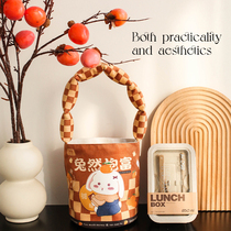 Cartoon cute handbag handle bucket bag bento bag fashion cylinder bag lunch bento bag carry-on bag