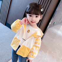 Girl coat spring and autumn 2021 new foreign style childrens clothes Net Red childrens clothing fashionable female baby Autumn Rainbow yellow