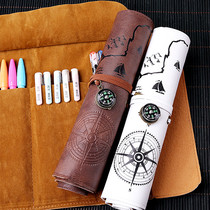Nine years six classes treasure map stationery box Junior high school net red retro simple multi-function color lead roll pencil bag Korean high school boys and girls pen curtain Primary school creative childrens large capacity pencil box
