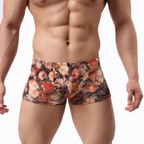 Underpants mens sexy breathable silk sliding retro palace printed flat corner briefs sacks design four-corner pants foreign trade