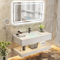 Modern minimalist new double-layer marble wash basin countertop cabinet combination home wall-mounted bathroom cabinet washbasin