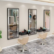Barber shop mirror net red hair mirror Hair salon special trend cabinet Aluminum alloy simple LED floor mirror with light