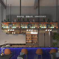 Bar Table Iron Art Hanging Cabinet Rack Hung Red Wine Cup Rack Bar Custom Hanging Wine Cabinet Industrial Wind Upside Down Hanging Wine Rack