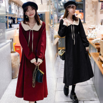 Senior pregnant women autumn dress 2021 new suit fashion doll collar inside play bottom slim pregnant women long dress