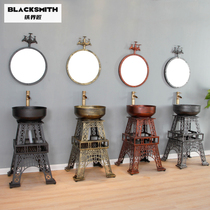 Industrial wind art sink toilet creative Eiffel Tower sink One-piece personality Wrought iron column basin