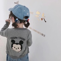 Girls Thin Cartoon Stitch Cardiovert Spring Autumn New Children Pure Cotton Jacket Woman Baby Fall Cardiovert Sweater Fur Coat
