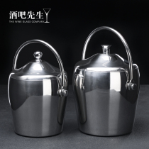 Mr. Bar Stainless Steel Bright Double Ice Bucket with Cover Drum-shaped Champagne Bucket Bar Ice Cube Insulation Wine Barrel