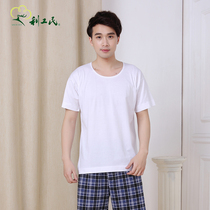 Liework folk 100 deer brand male culture shirt short sleeve round collar summer beating bottom T-shirt old mans shirt full cotton blouse 2 pieces