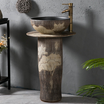 Retro Ceramic column washbasin outdoor garden wash basin courtyard outdoor balcony floor standing one pillar Basin