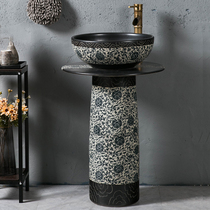 Retro blue and white ceramic column washbasin Villa outdoor courtyard Chinese wash basin outdoor antique pool