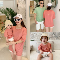 2021 Summer short sleeve T-shirt 100 lap back loving family Three-four-mouth pro-son mother-daughter dress t-shirt foreign air