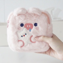 ins cute plush pink pig travel small large capacity aunt towel napkin lipstick storage bag monthly bag