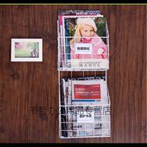 Wrought iron wall-mounted bookshelf wall newspaper rack newspaper stand simple living room wall-mounted creative white double