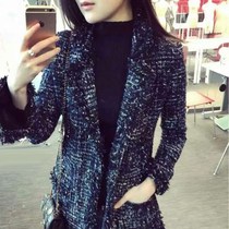 Sandro Veneta tweed coat womens autumn and winter new small fragrant wind waist Joker long suit
