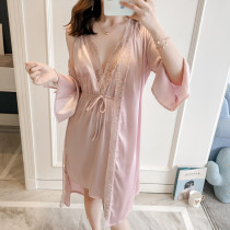 Sleepwear Womens Spring Summer 2022 New Sexy Ice Silk Harnesses Sleeping Skirts Sleeping Robes Two Sets Of Lace Real Silk Home Clothes