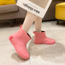 Fashion Rain Shoes Lady Spring Summer Season Short Drum Rain Boots Kitchen Non-slip Adults Rubber Shoes Rainy Outside Wearing Waterproof Shoes Water Boots