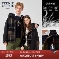 TeenieWeenie Cubs Mens Short Hooded Down Jacket Autumn Winter Vintage Plaid Couple Coats
