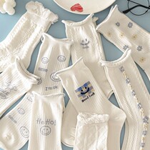 White stockings children Korean version of mid-tube socks wooden ears cute Japanese Joker tide summer thin ice socks